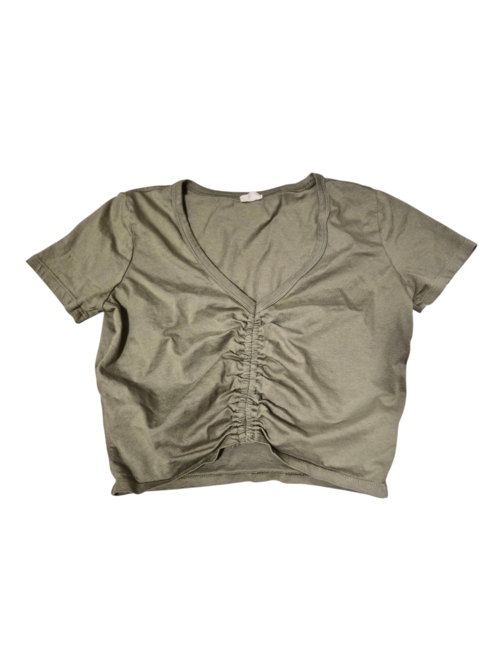 Wilfred Olive Ruched V-Neck Crop Tee